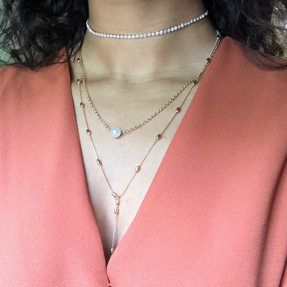 LAST 1! Layered Necklace Gold Pearl Diamond - Picture 2 of 7